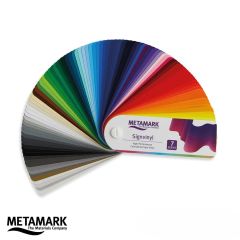 Farbfächer mit verschiedenen Farbmustern der Metamark M7 Serie Plotterfolie zur Auswahl und Inspiration für Folienprojekte 